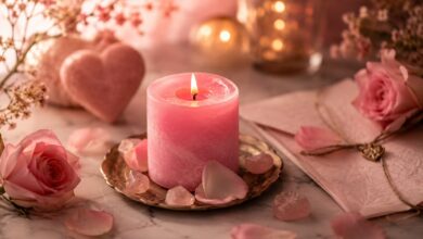 Candela rosa in amore per rituale di armonia e riavvicinamento
